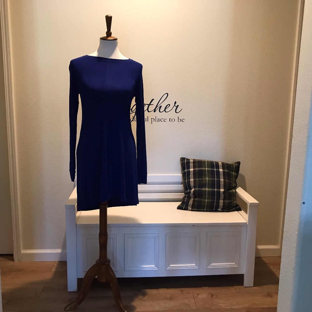 Royal Blue Long-Sleeved A-Line Mini Dress